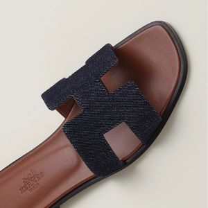 Hermes Oran sandals in bleu brut. Size 9.5 Women or typical US size 8 or 8.5